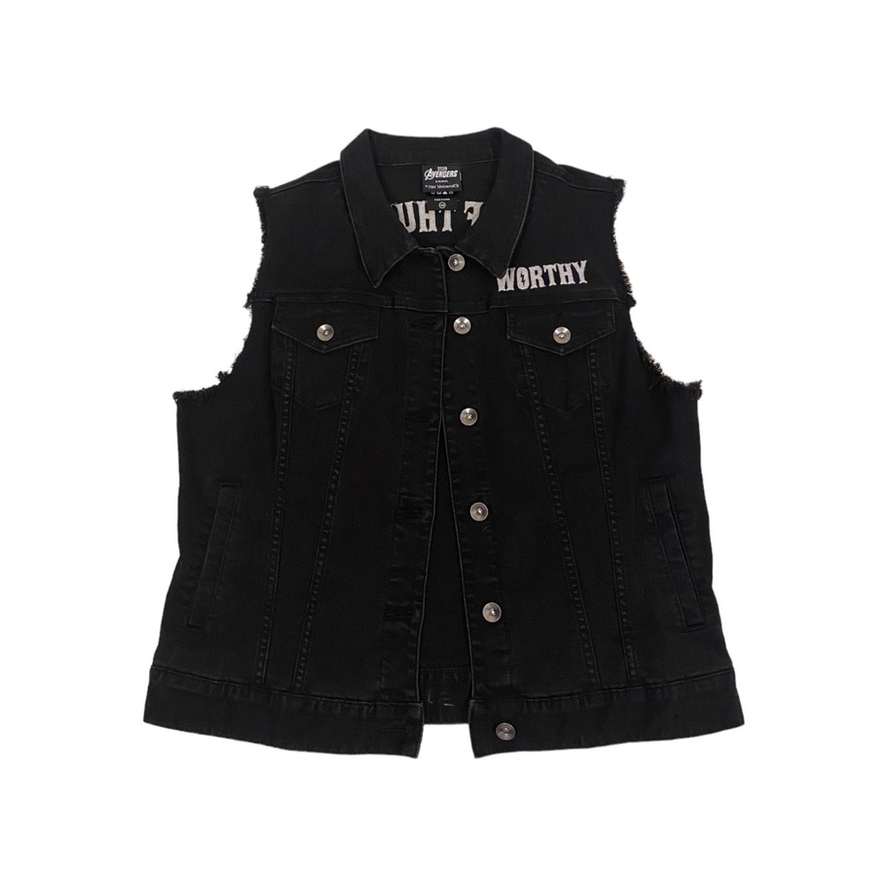Marvel Thor God of Thunder Black Denim Frayed Vest